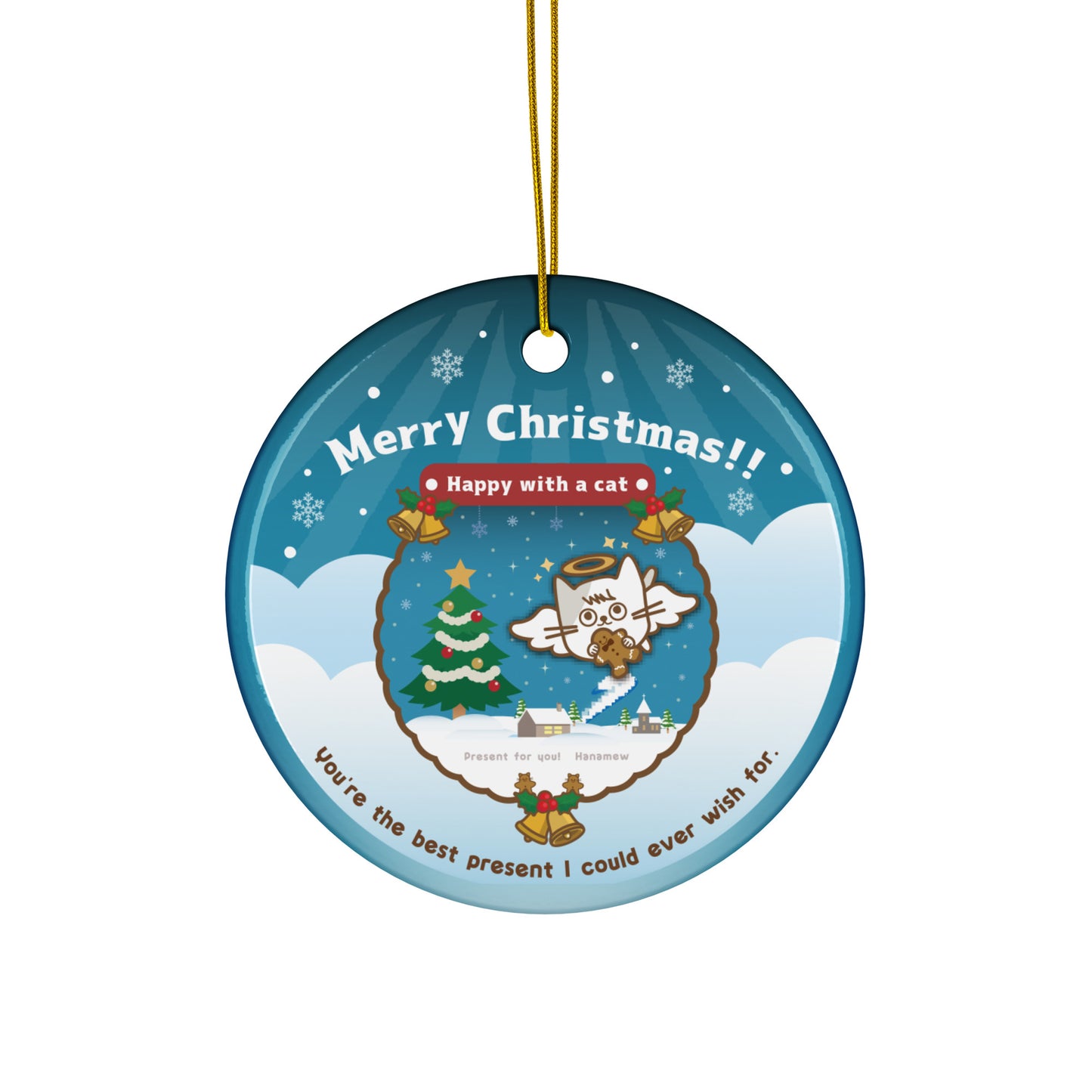 Merry Christmas!両面セラミックオーナメントVer5 / Happy with a cat...