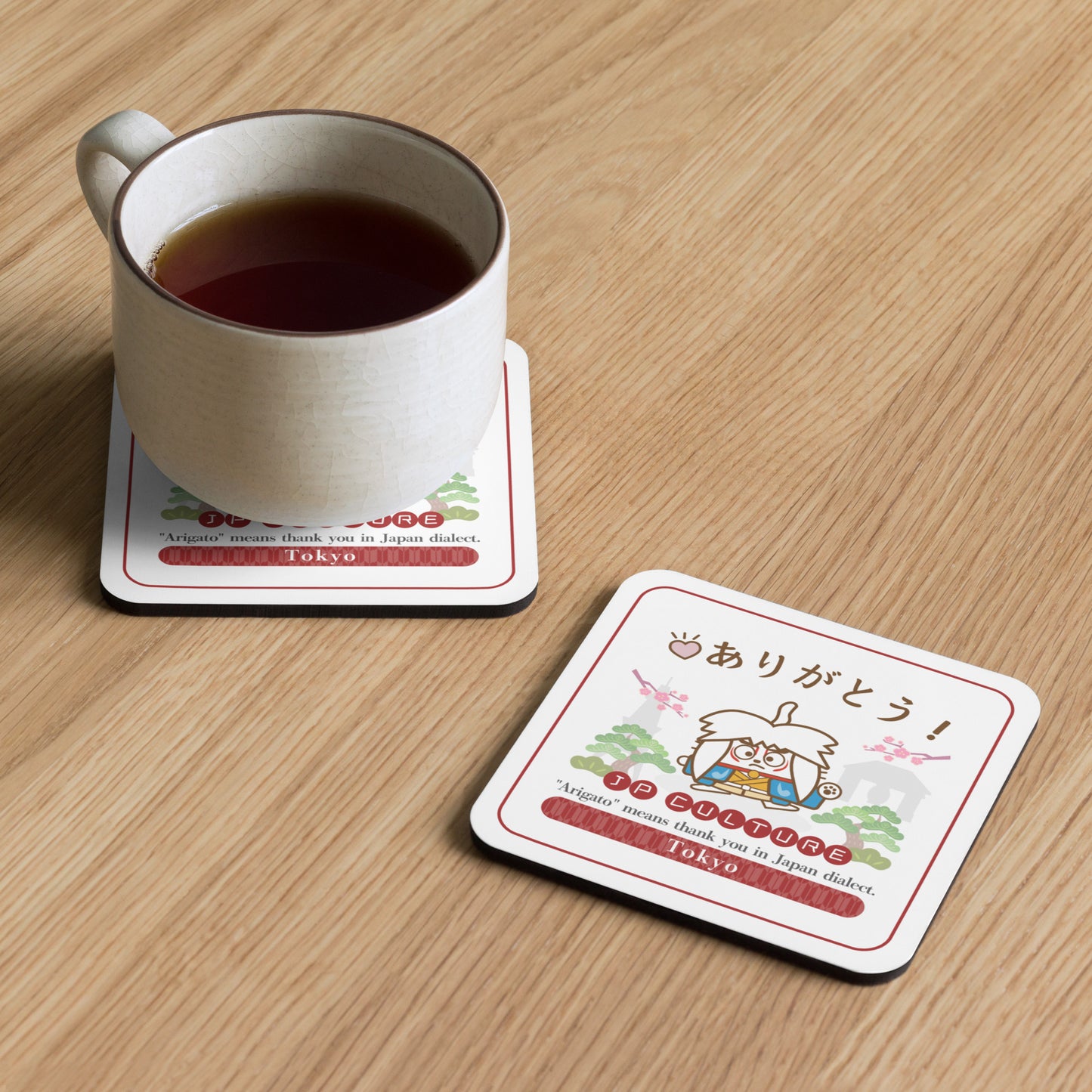 JP Culture Tokyo Cork Coaster Arigato Thank you