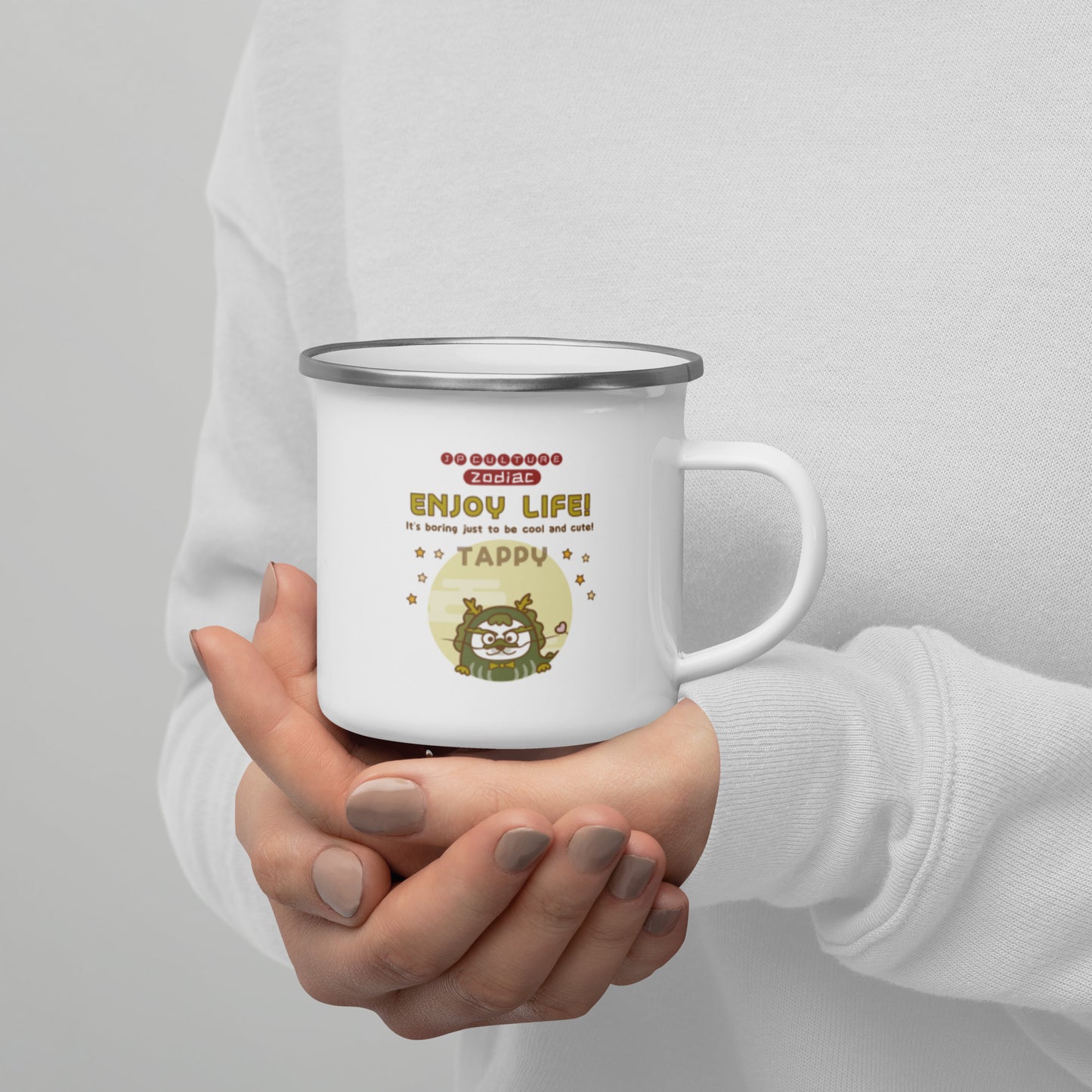 JP Culture Zodiac Tappy Enjoy Life! Enamel Mug White