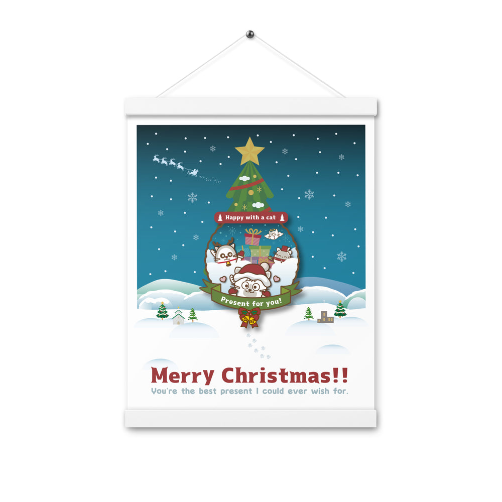 Merry Christmas!ハンガー付きマットポスター / Happy with a cat...