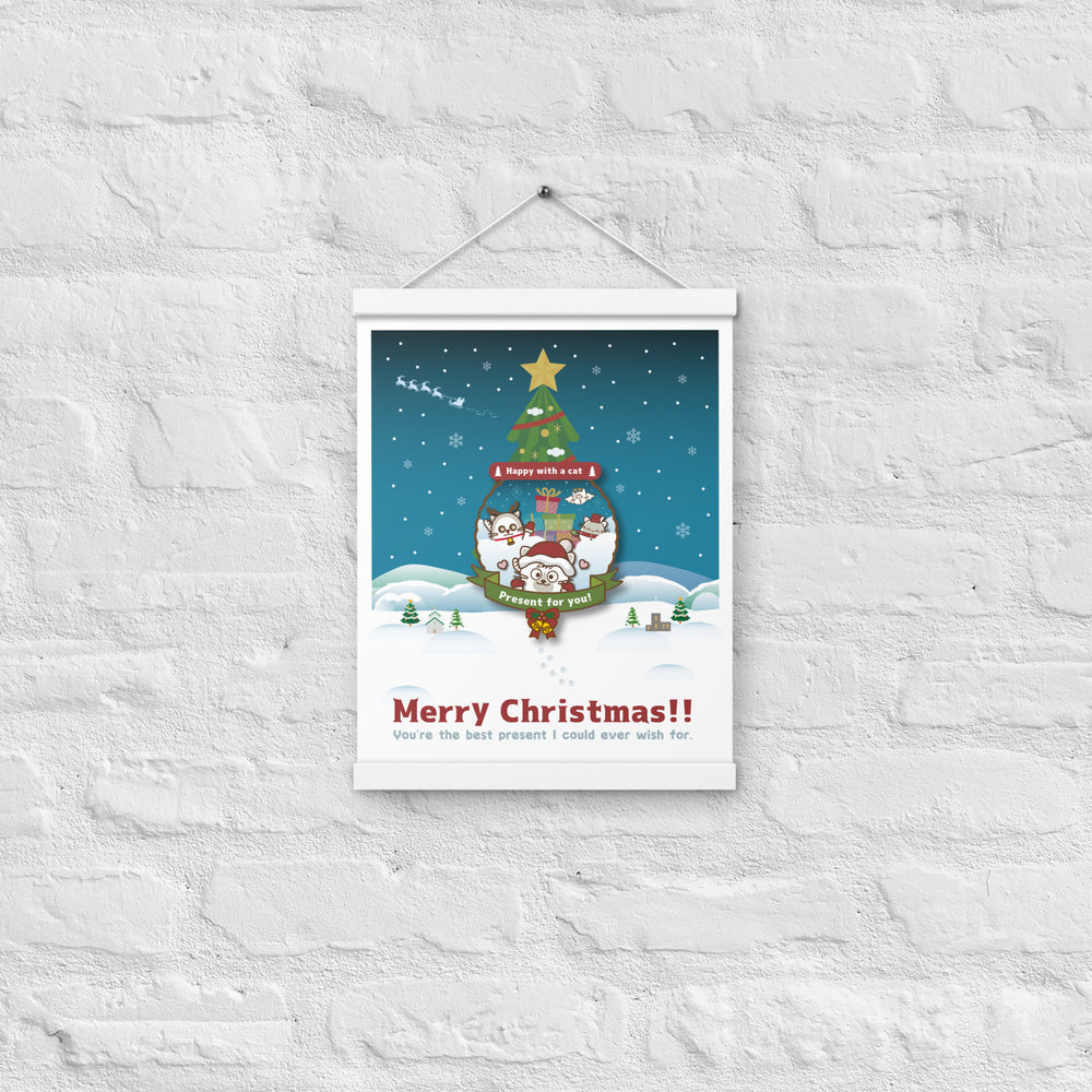 Merry Christmas!ハンガー付きマットポスター / Happy with a cat...