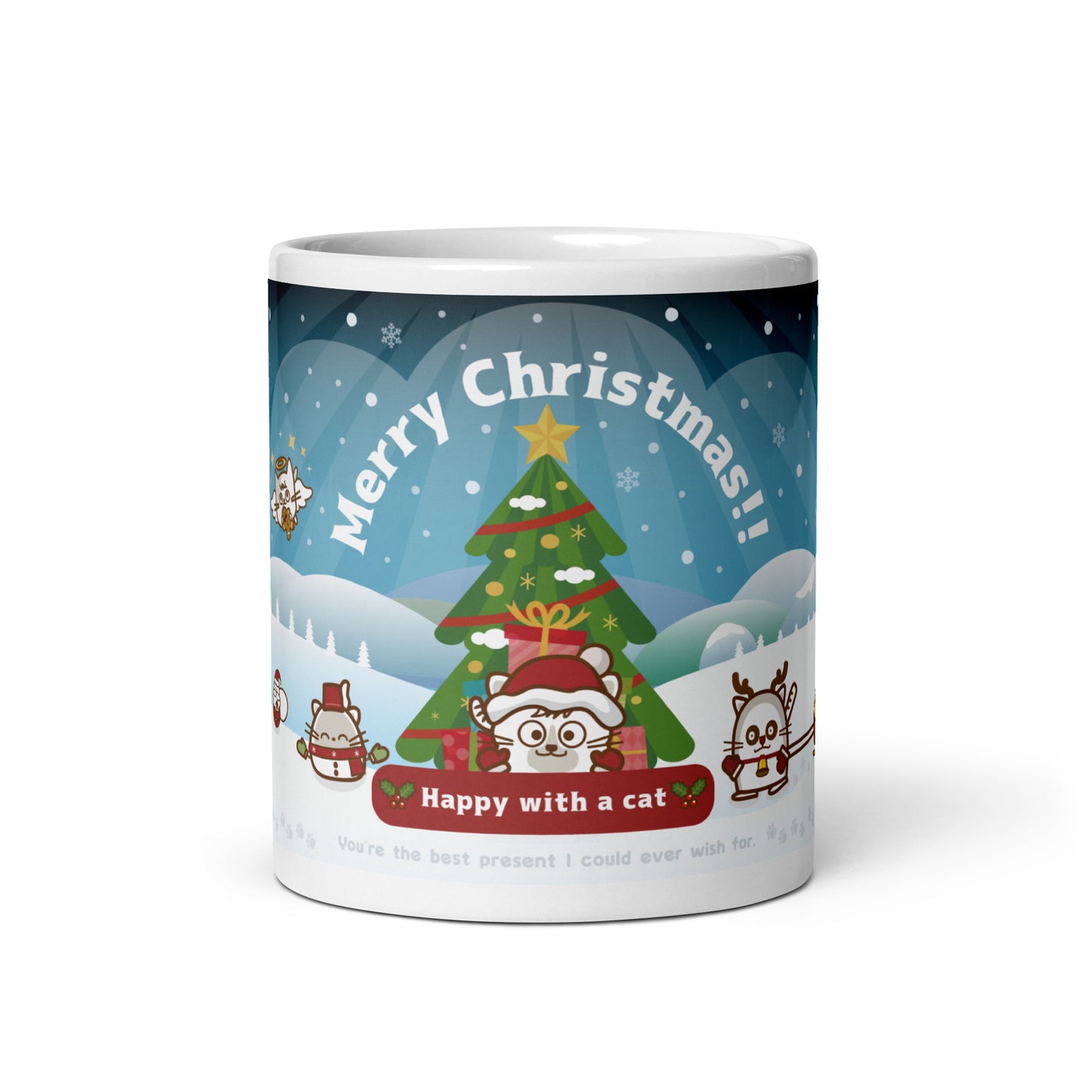 Merry Christmas! マグカップ(白)/ Happy with a cat...