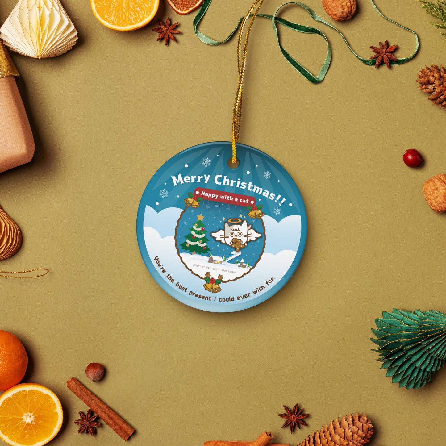 Merry Christmas!セラミックオーナメントVer5 / Happy with a cat...