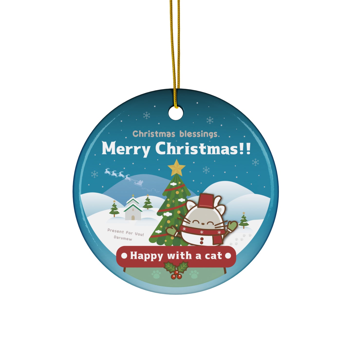 Merry Christmas!セラミックオーナメントVer4 / Happy with a cat...