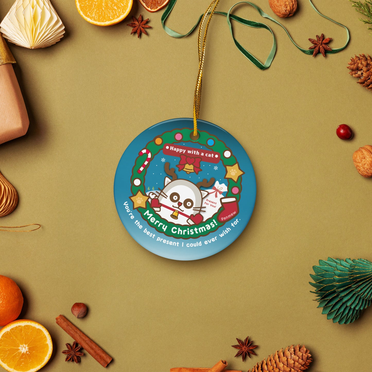 Merry Christmas!セラミックオーナメントVer3 / Happy with a cat...