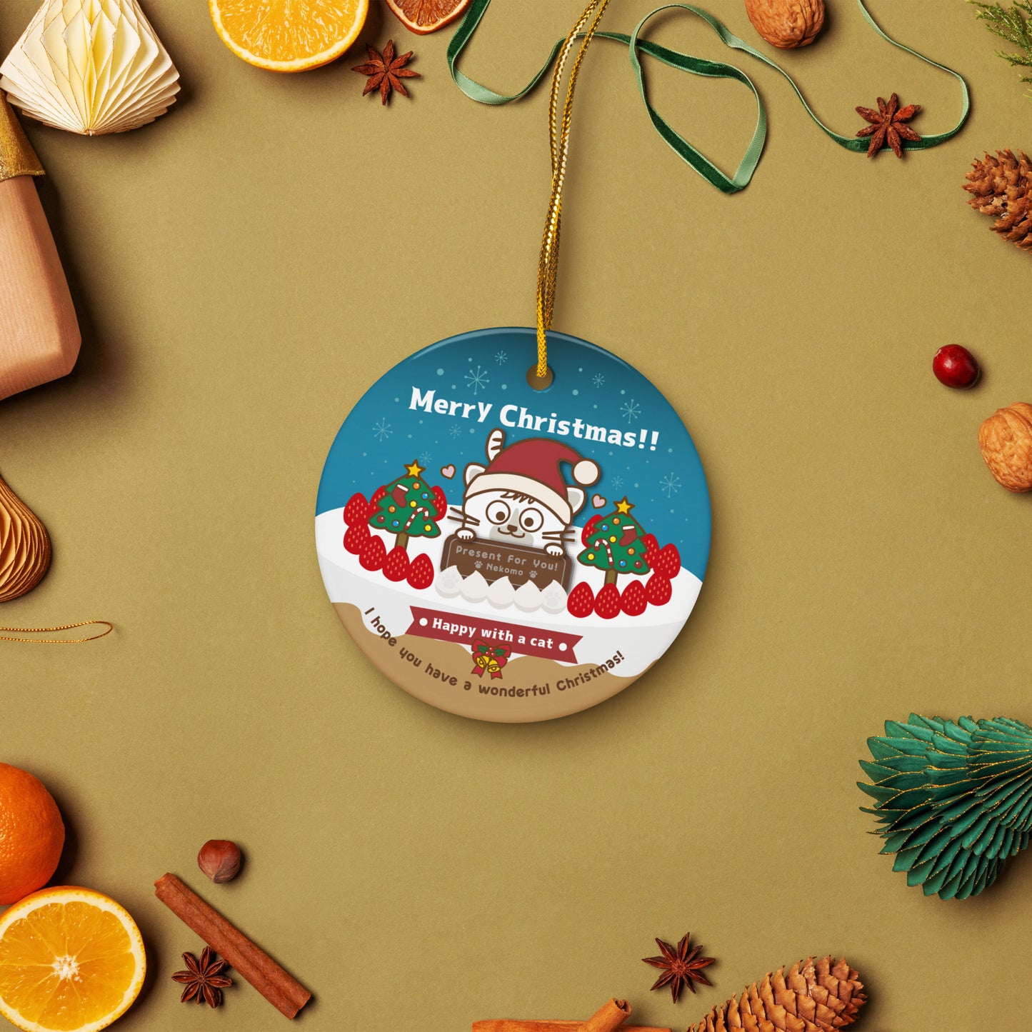 Merry Christmas!セラミックオーナメントVer2 / Happy with a cat...