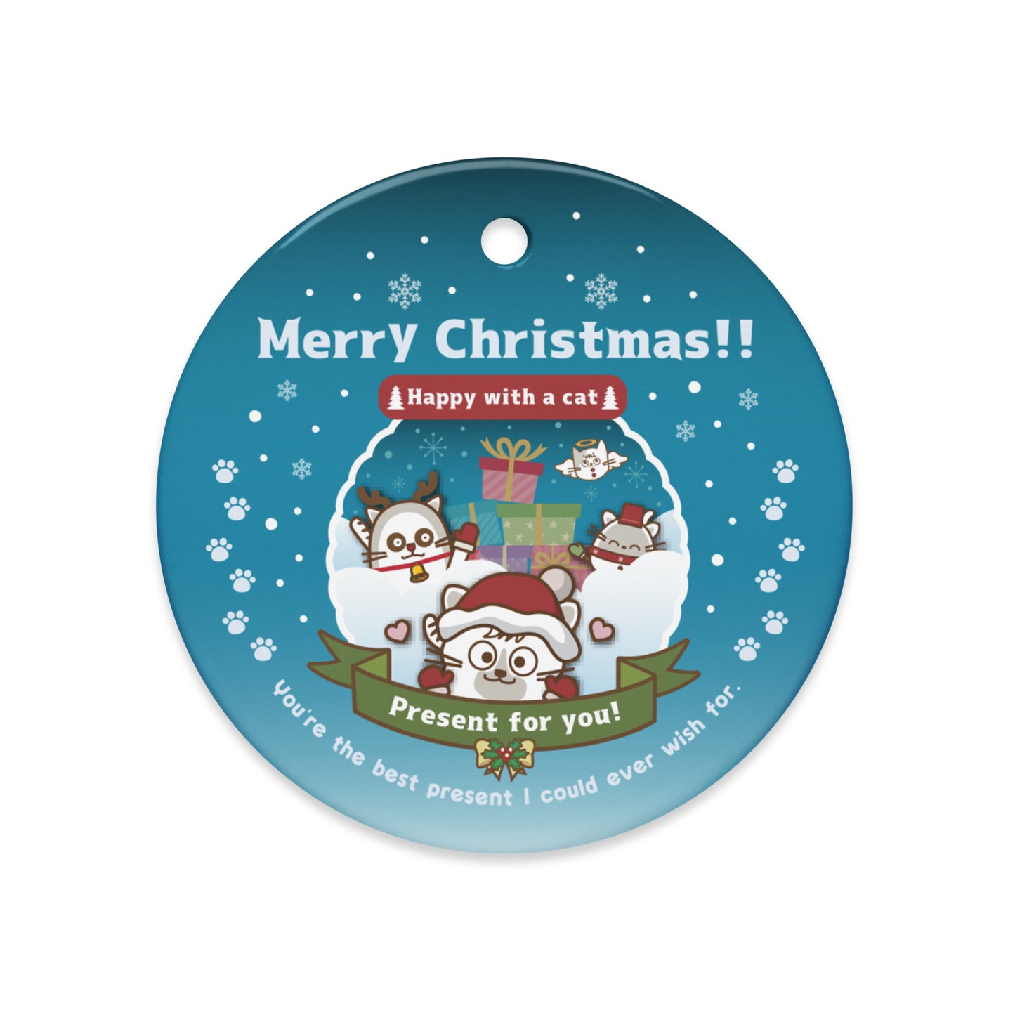 Merry Christmas!セラミックオーナメントVer1-1 / Happy with a cat...
