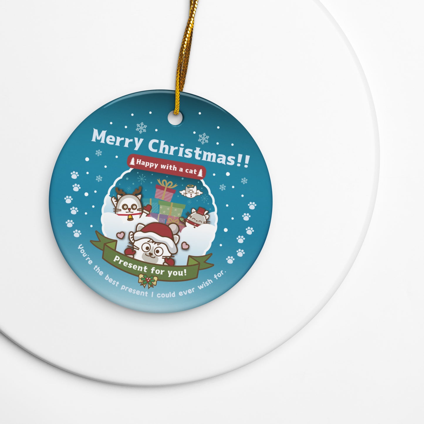 Merry Christmas!セラミックオーナメントVer1-2 / Happy with a cat...