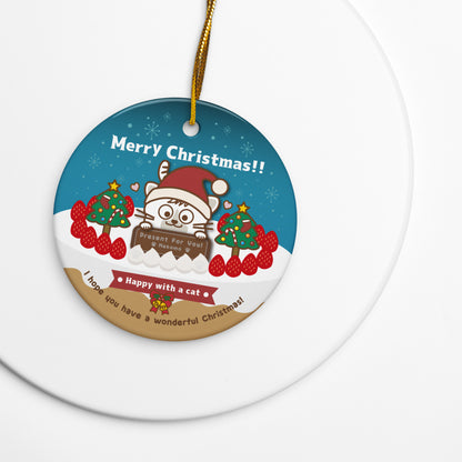 Merry Christmas!両面セラミックオーナメントVer2 / Happy with a cat...