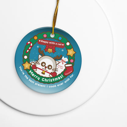 Merry Christmas!両面セラミックオーナメントVer3 / Happy with a cat...