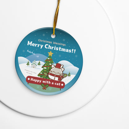 Merry Christmas!両面セラミックオーナメントVer4 / Happy with a cat...