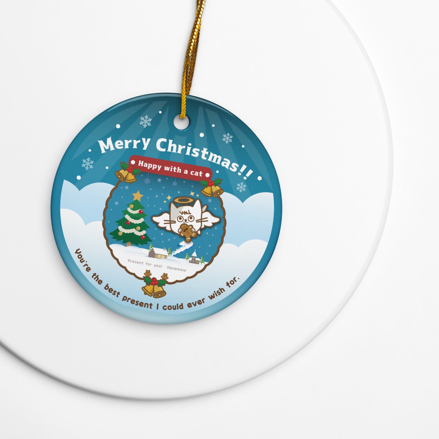 Merry Christmas!両面セラミックオーナメントVer5 / Happy with a cat...