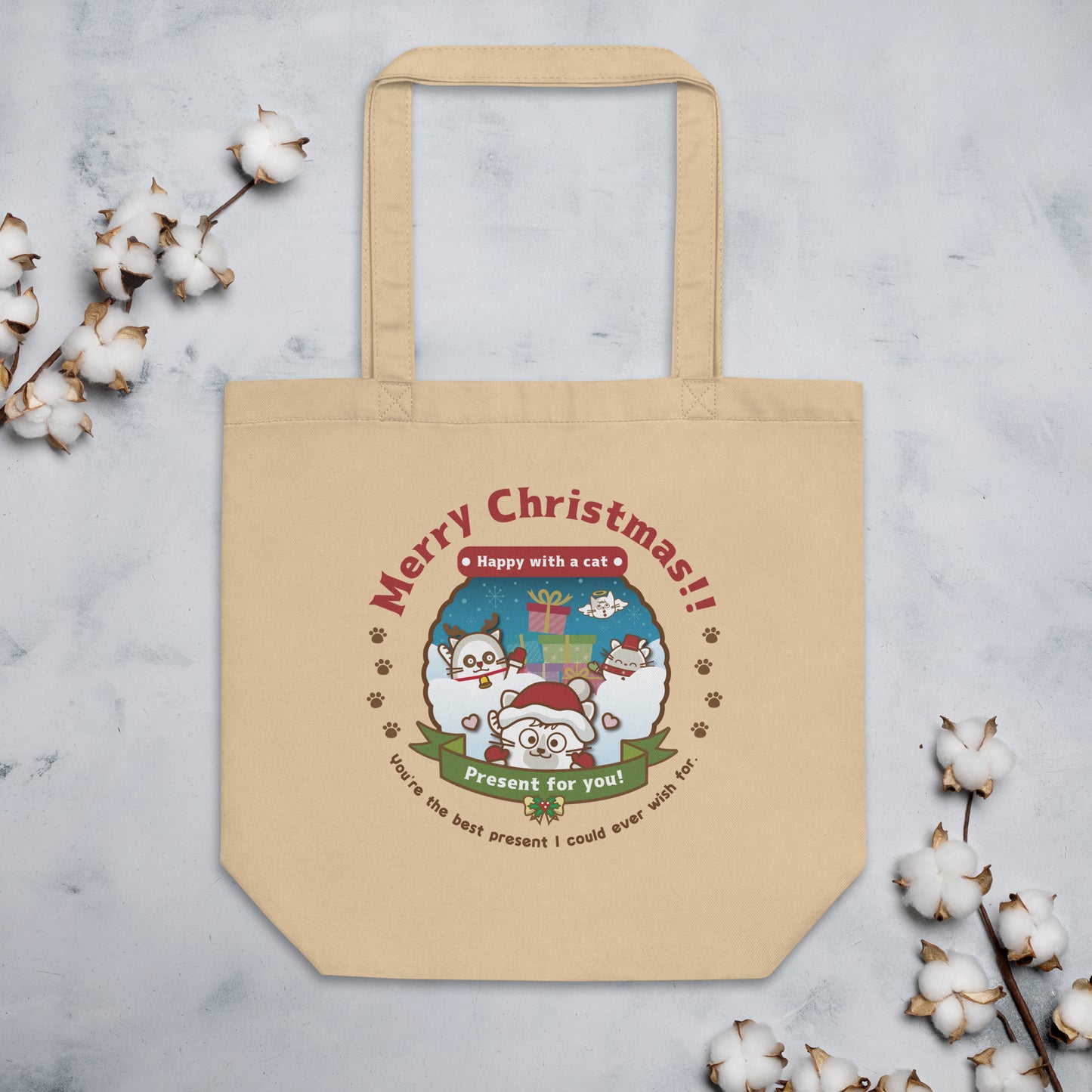 Merry Christmas!エコトートバッグ[Econscious EC8000]  / Happy with a cat...
