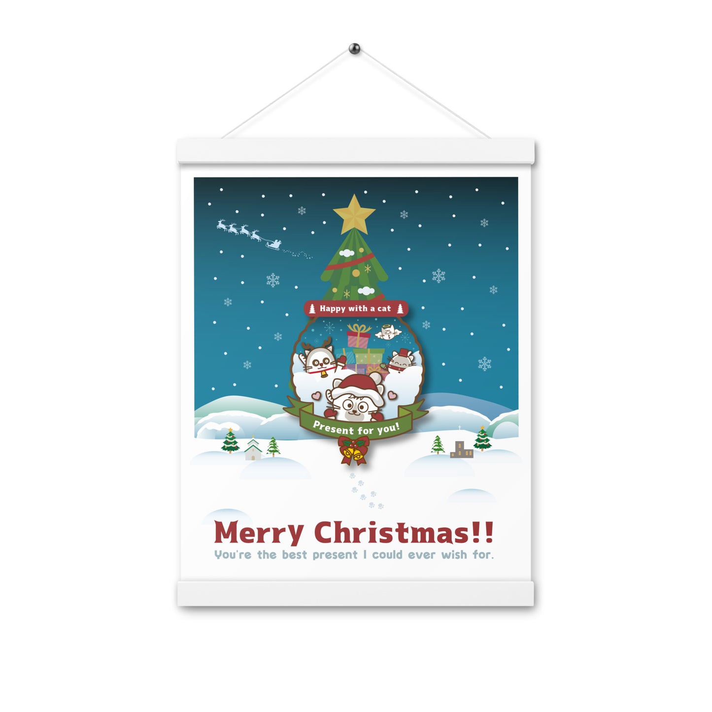 Merry Christmas!ハンガー付きマットポスター / Happy with a cat...