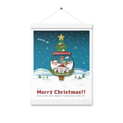 Merry Christmas!ハンガー付きマットポスター / Happy with a cat...
