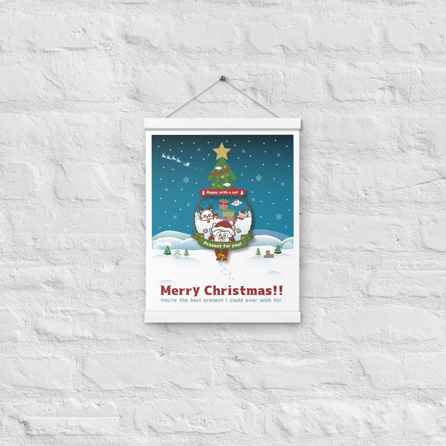 Merry Christmas!ハンガー付きマットポスター / Happy with a cat...