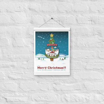 Merry Christmas!ハンガー付きマットポスター / Happy with a cat...