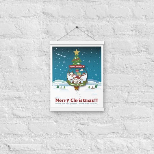 Merry Christmas!ハンガー付きマットポスター / Happy with a cat...
