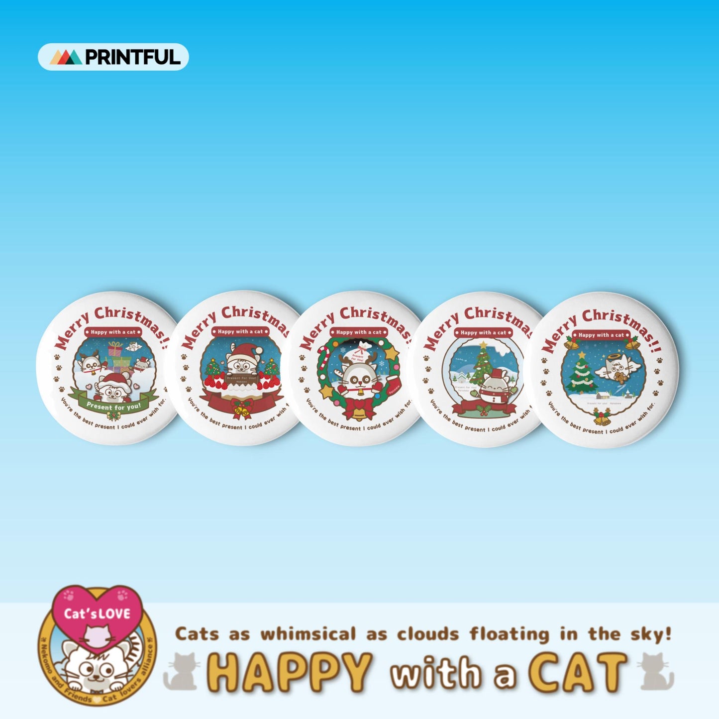 Merry Christmas!缶バッジセットNo,1 / Happy with a cat...