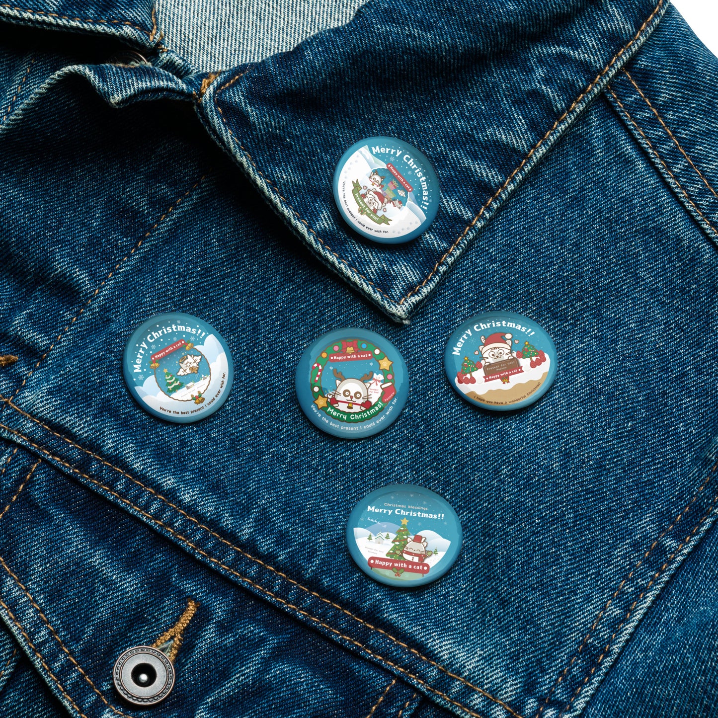 Merry Christmas!缶バッジセットNo,2/ Happy with a cat...