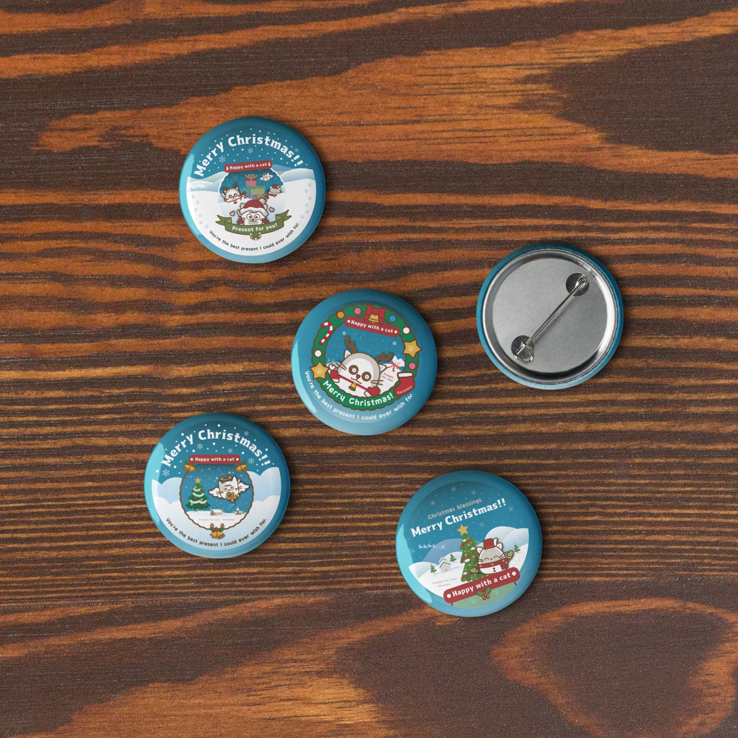 Merry Christmas!缶バッジセットNo,2/ Happy with a cat...