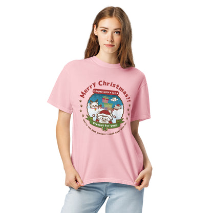 Merry Christmas!製品染めヘビーウェイトTシャツ[Comfort Colors 1717] / Happy with a cat...
