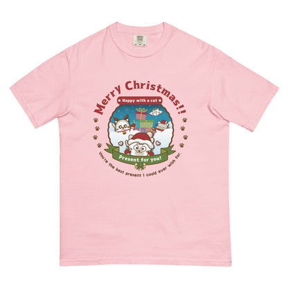 Merry Christmas!製品染めヘビーウェイトTシャツ[Comfort Colors 1717] / Happy with a cat...