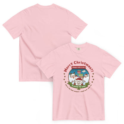 Merry Christmas!製品染めヘビーウェイトTシャツ[Comfort Colors 1717] / Happy with a cat...