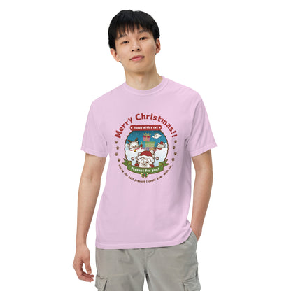 Merry Christmas!製品染めヘビーウェイトTシャツ[Comfort Colors 1717] / Happy with a cat...