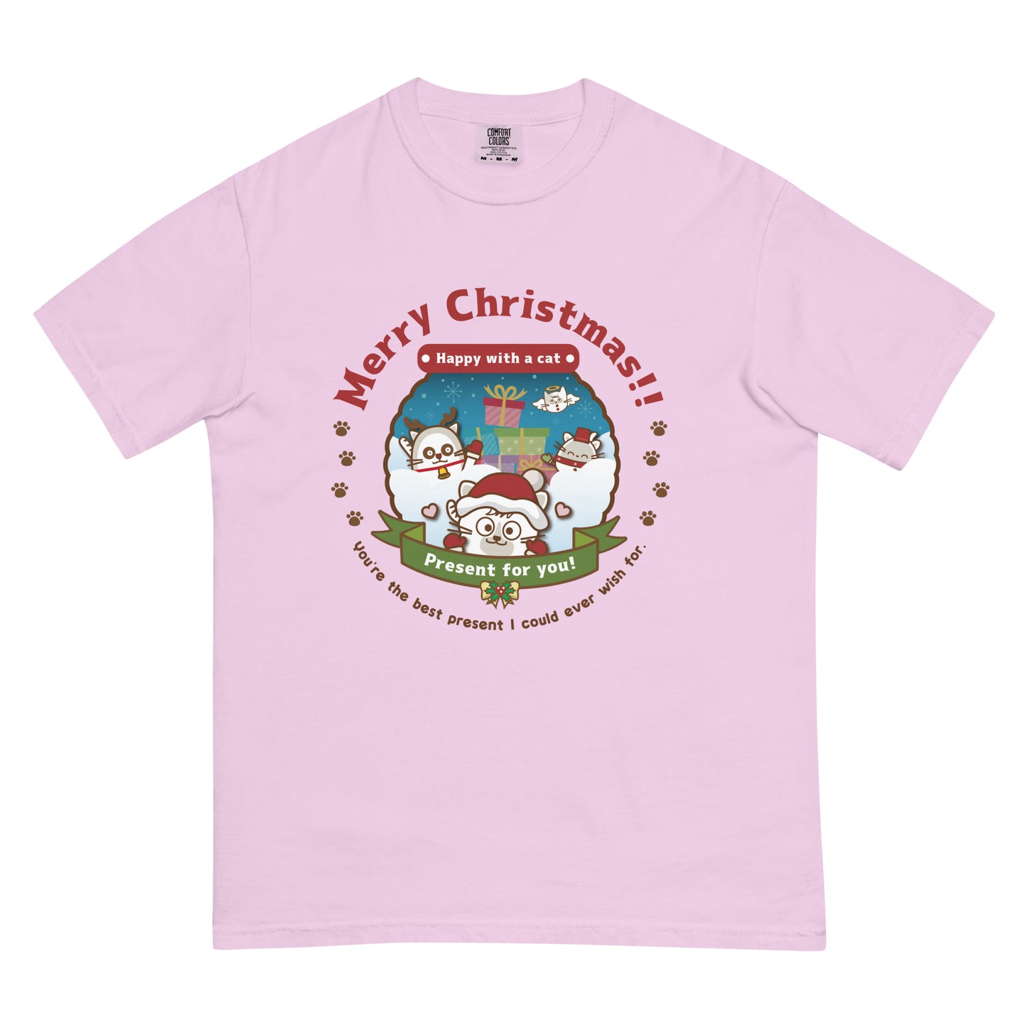 Merry Christmas!製品染めヘビーウェイトTシャツ[Comfort Colors 1717] / Happy with a cat...