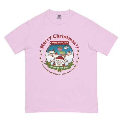 Merry Christmas!製品染めヘビーウェイトTシャツ[Comfort Colors 1717] / Happy with a cat...