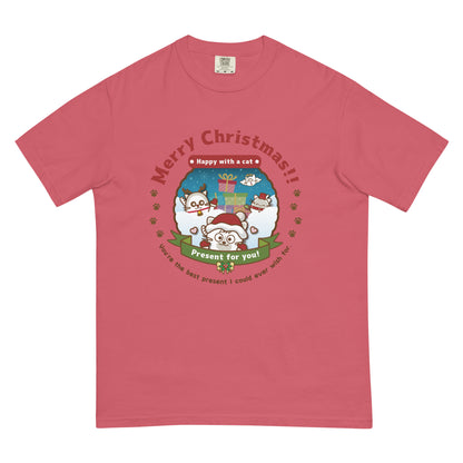 Merry Christmas!製品染めヘビーウェイトTシャツ[Comfort Colors 1717] / Happy with a cat...