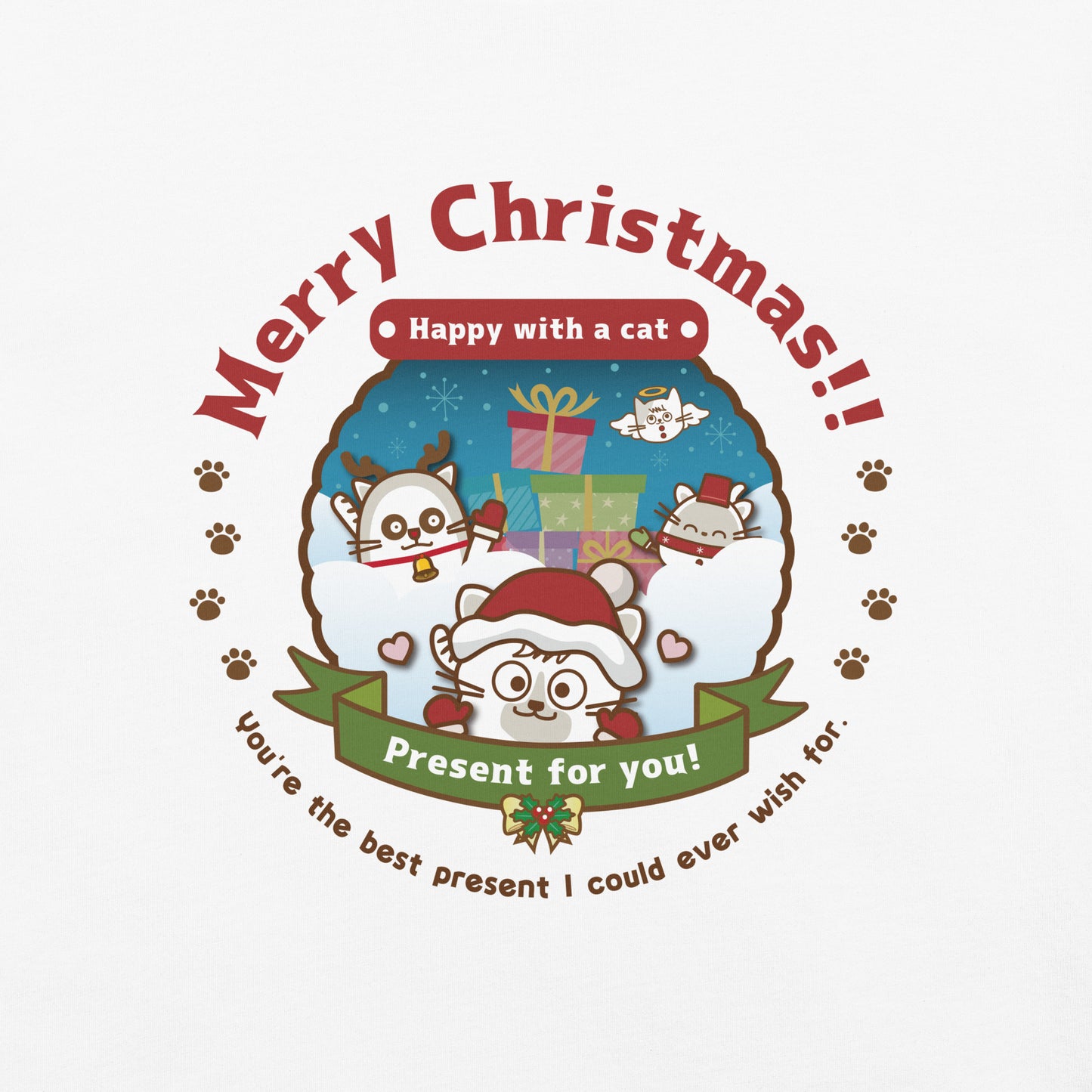 Merry Christmas!製品染めヘビーウェイトTシャツ[Comfort Colors 1717] / Happy with a cat...