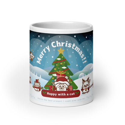Merry Christmas! マグカップ（白）/ Happy with a cat...