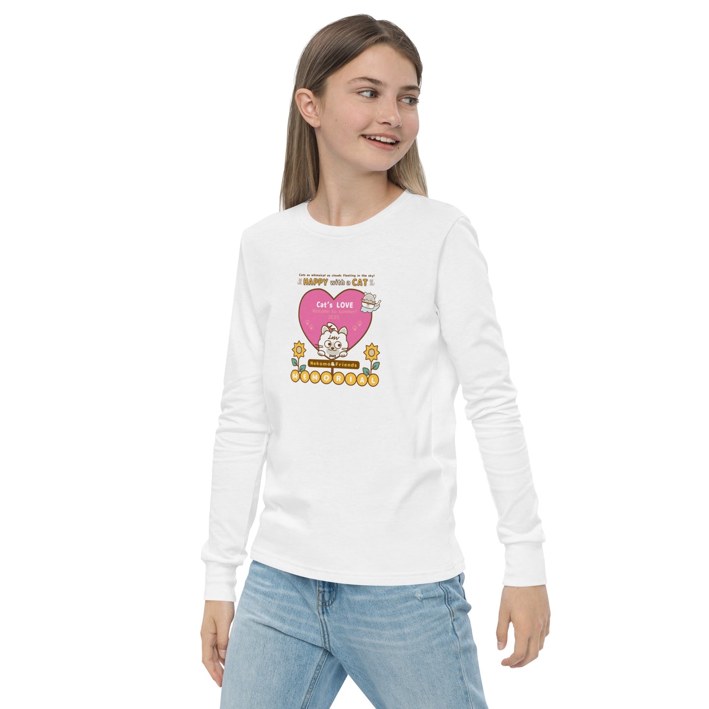 Cat/ユース長袖Tシャツ[Bella + Canvas 3501Y]KidsUnisex